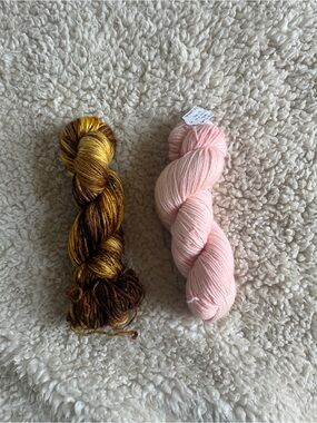 Hand Dyed Merino Wool Yarn Duo - Soft Pink & Rich Gold Hanks